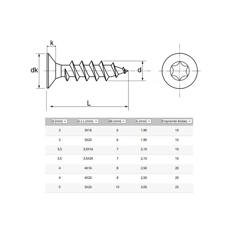 VIS AGGLO TF TORX INOX FT 3X20